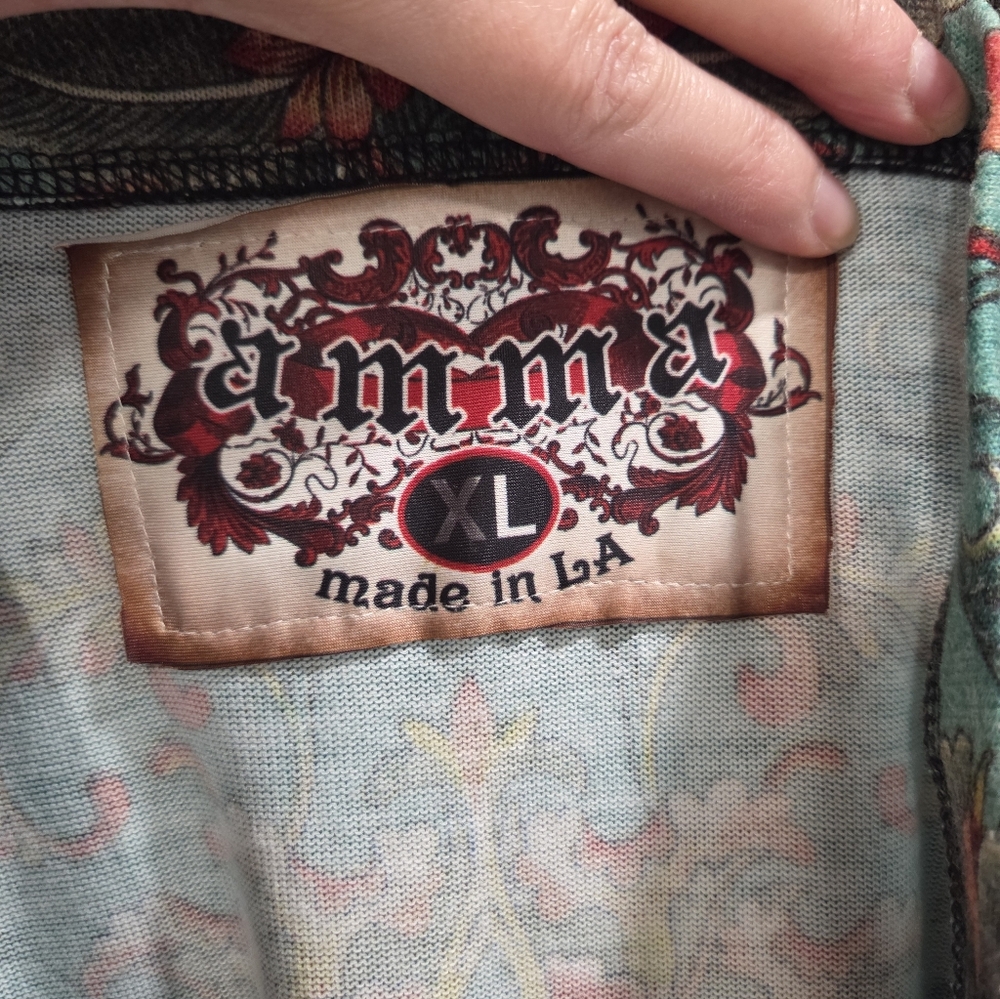 amma Fairy Whimsical Cottage Peasant  Floral Romance Maxi Skirt Aqua Red Size XL - Picture 6 of 7